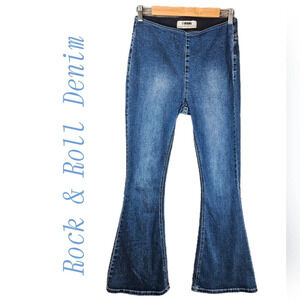 Rock & Roll Denim Womens Jeans Sz 28x32 Pull On Flare Leg Hippy 70's Boho